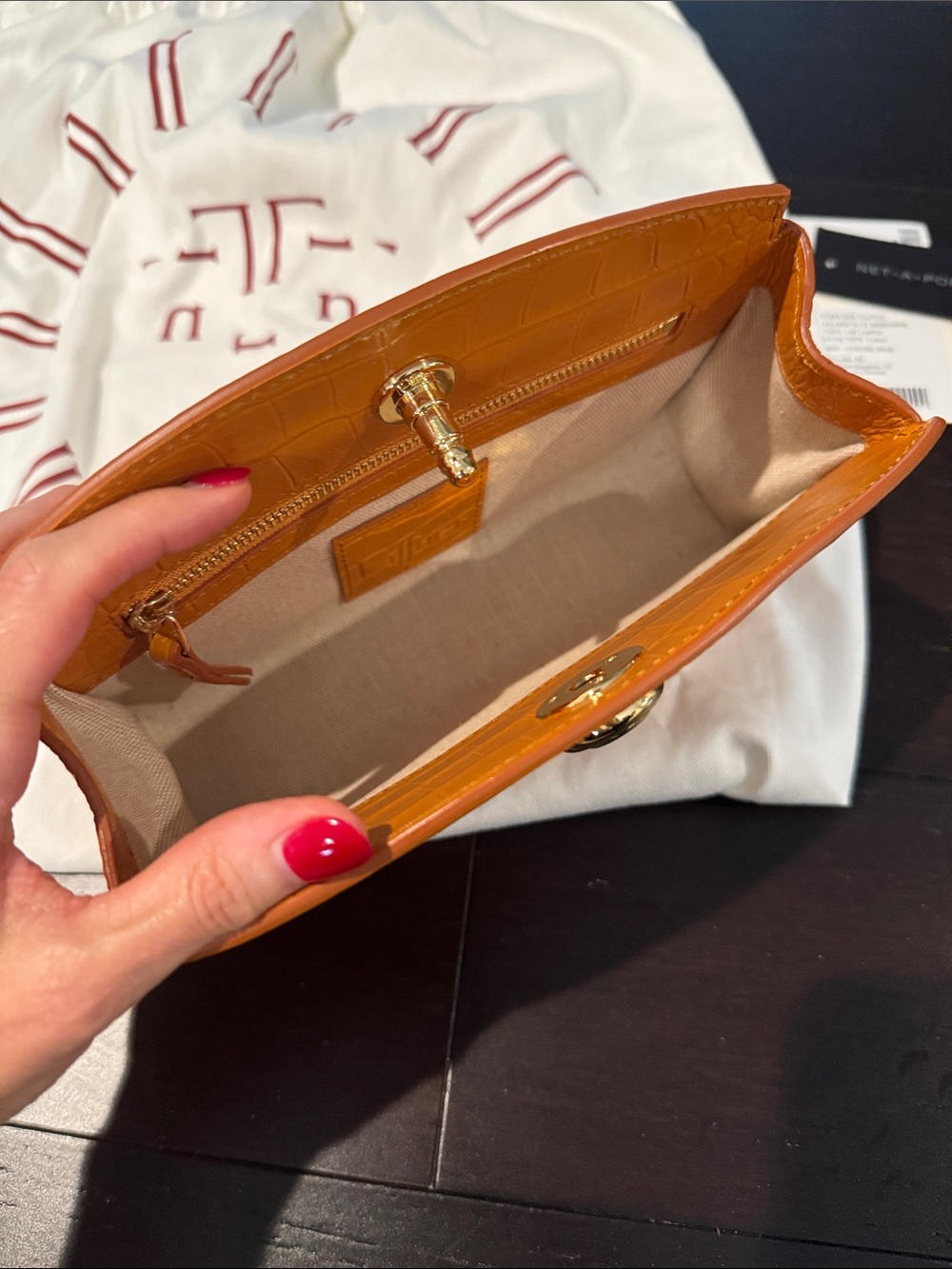 Liffner Croc Effect Pushlock Clutch in Mandarin - Picture 8 of 11